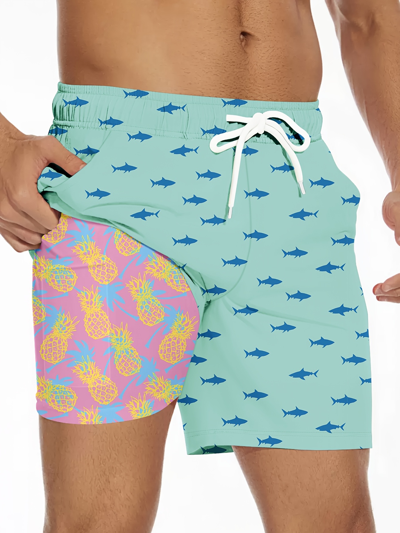 home relaxation] men's in swim trunks shark pineapple Temu