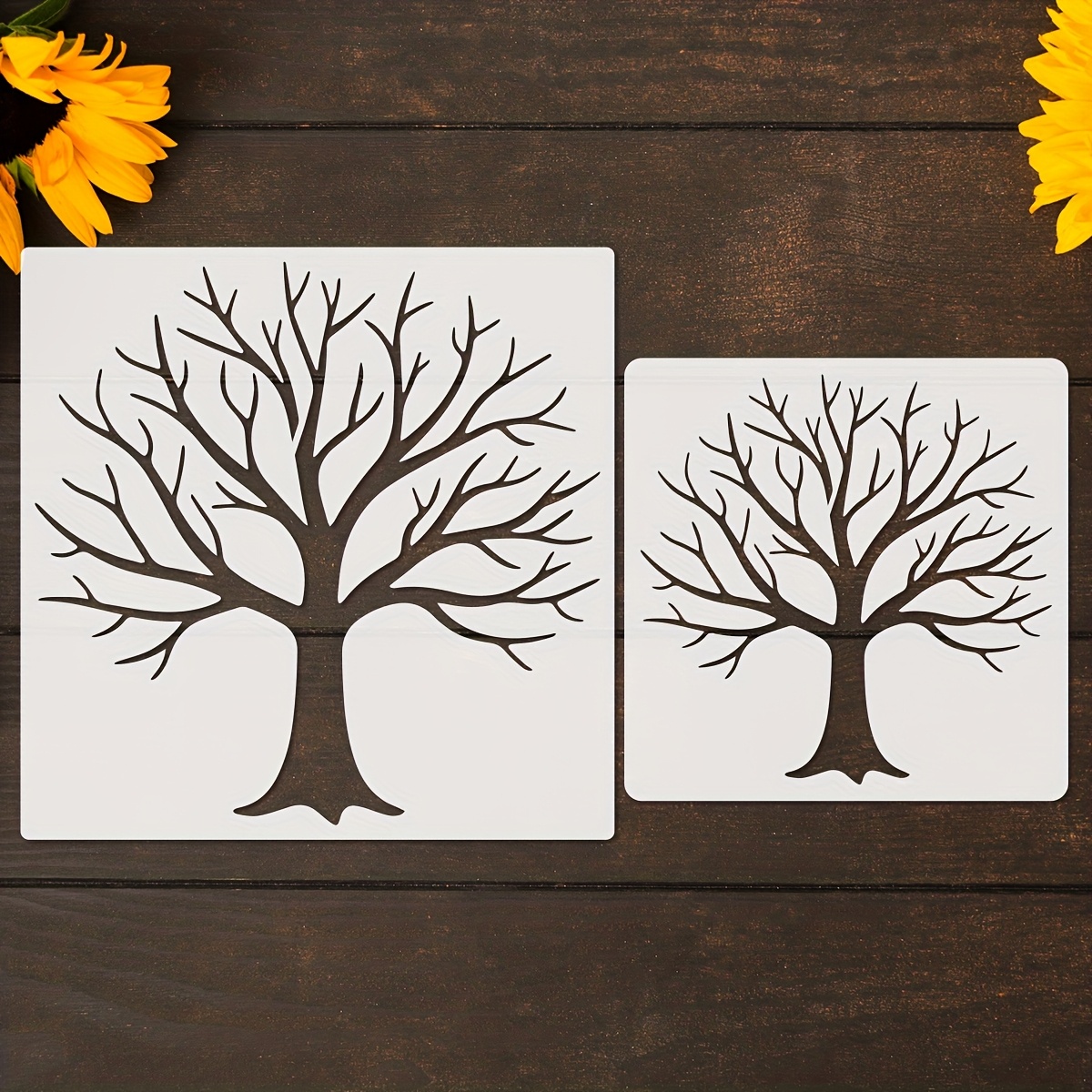 Image of 2pcs Tree Of Life Stencils 6 Inch And 8 Inch, Reusable Painting Template, Suitable For Crafts And Canvas Art Supplies