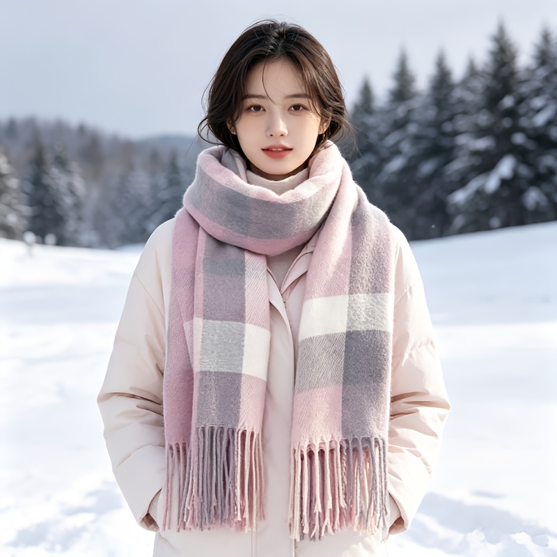 TEMU Women's Autumn Winter Elegant Tassel Warm Scarf -match Warm Neck Warmer