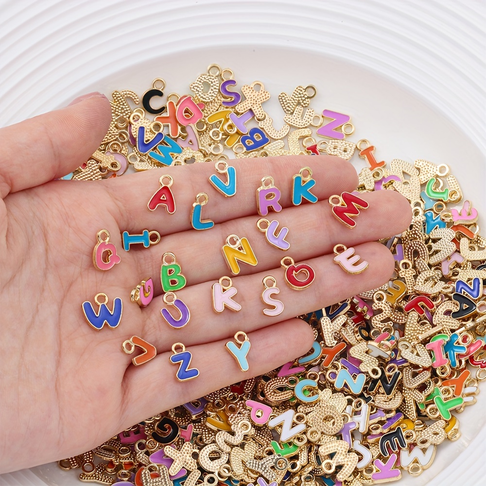 

100pcs Zinc Alloy Enamel Alphabet Charms - A-z Mini Letter For Diy Jewelry Making, Bracelet & Necklace Gifts - Golden