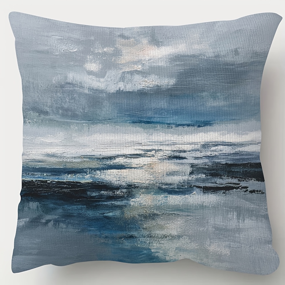 TEMU 1pc Pillowcase, Gray-blue Abstract Pillowcase, 45cm*45cm, Soft And Smooth Polyester Short Plush Fabric, Single-sided Printed Pattern, Suitable