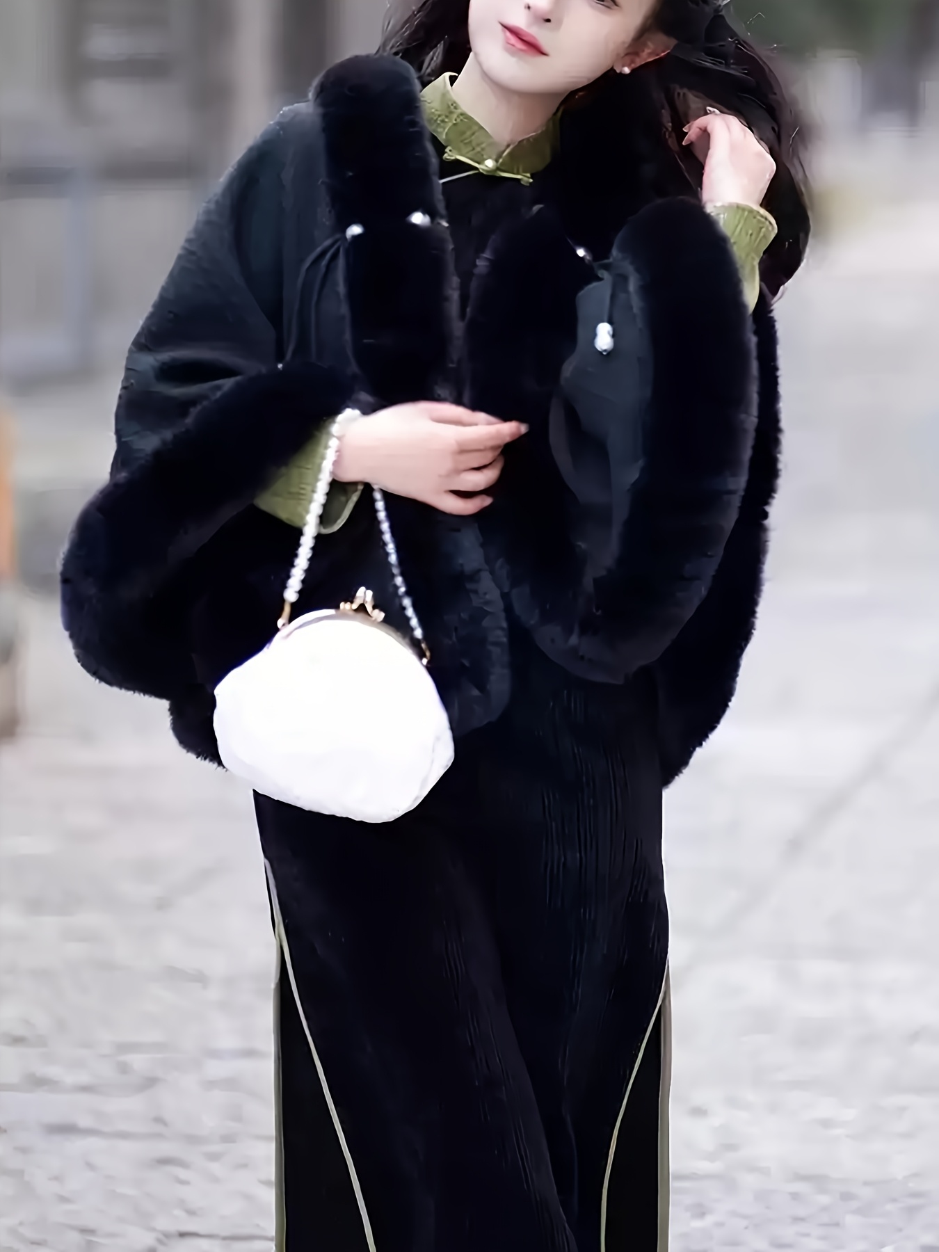 elegant plus size winter cape faux fur trim tassel detail - Temu Georgia