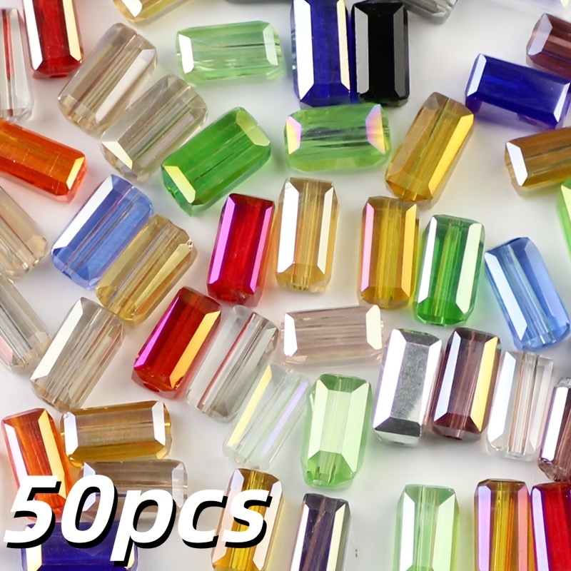 Image of 50pcs 4x8mm Rectangular Ab Color Glass Loose Beads For Making, Coated With Colorful Ab