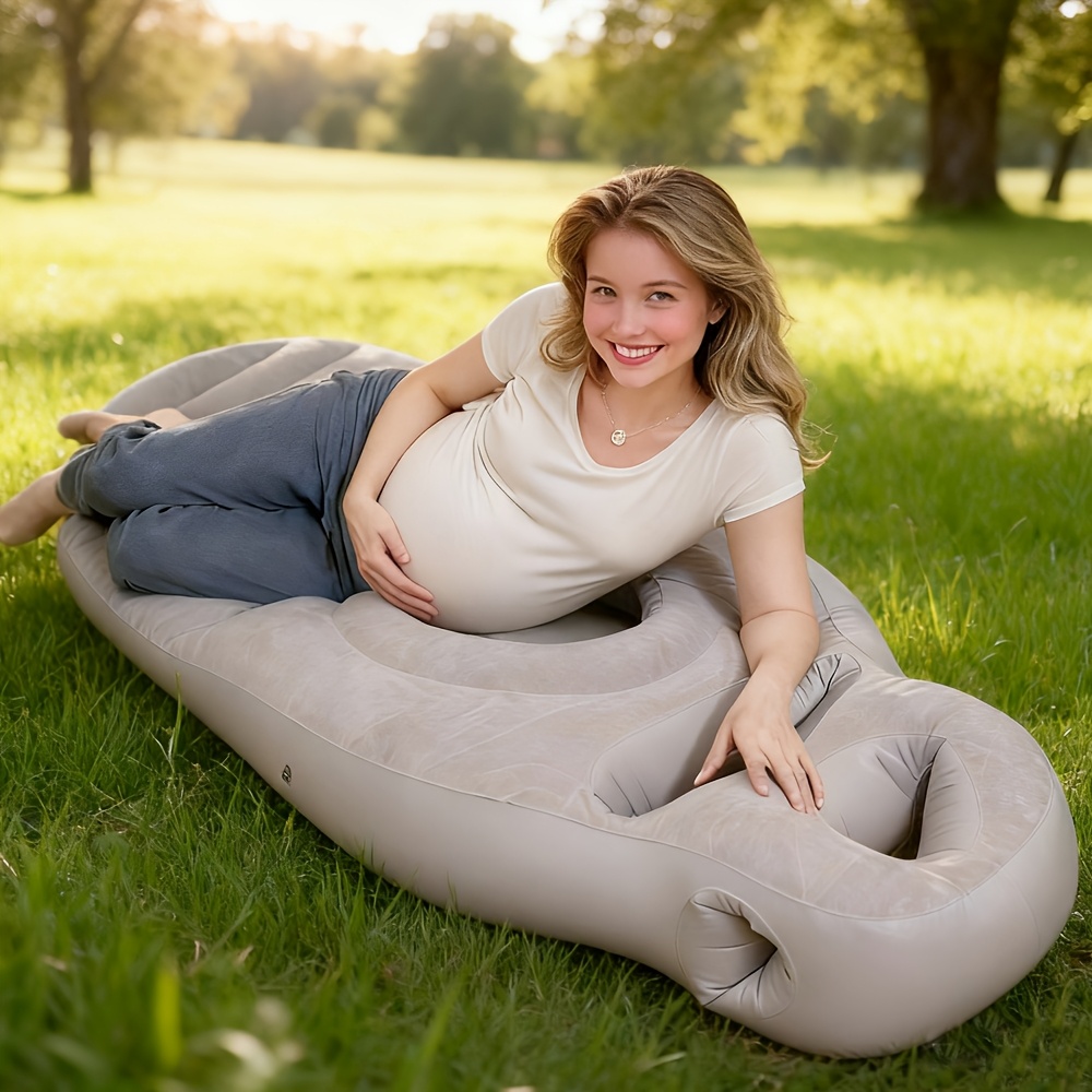 1pc PVC Mesh Velvet Inflatable Full-Body Maternity Support Pillow with Abdominal Cutout, Comfortable - The Best Sleep Aid for Pregnant Women, Supportive Maternity Bed, Lightweight Design, Breathable Material, Portable Design, Suitable for Indoor