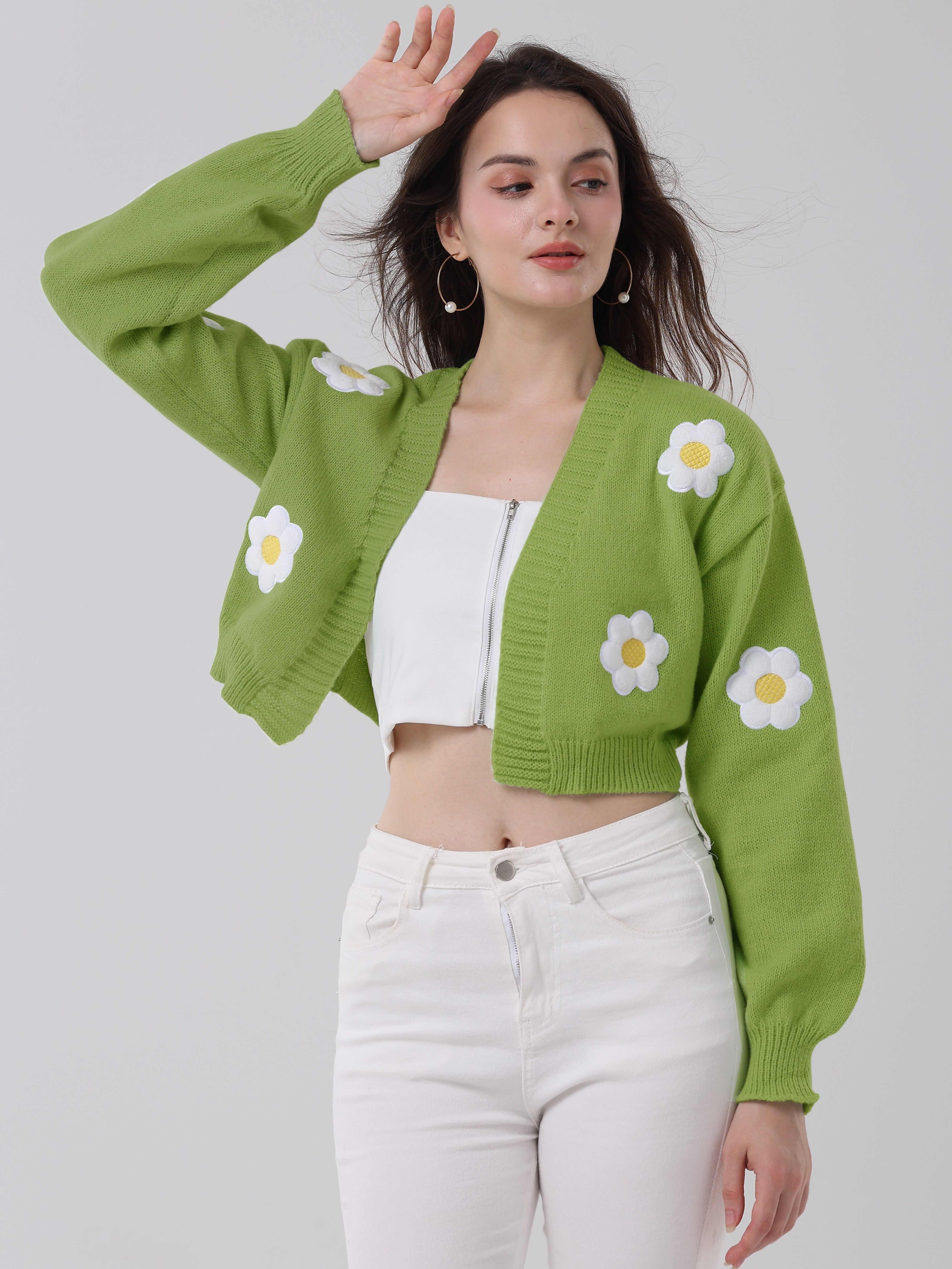 casaco de malha com floral cardigan casual de Temu Portugal