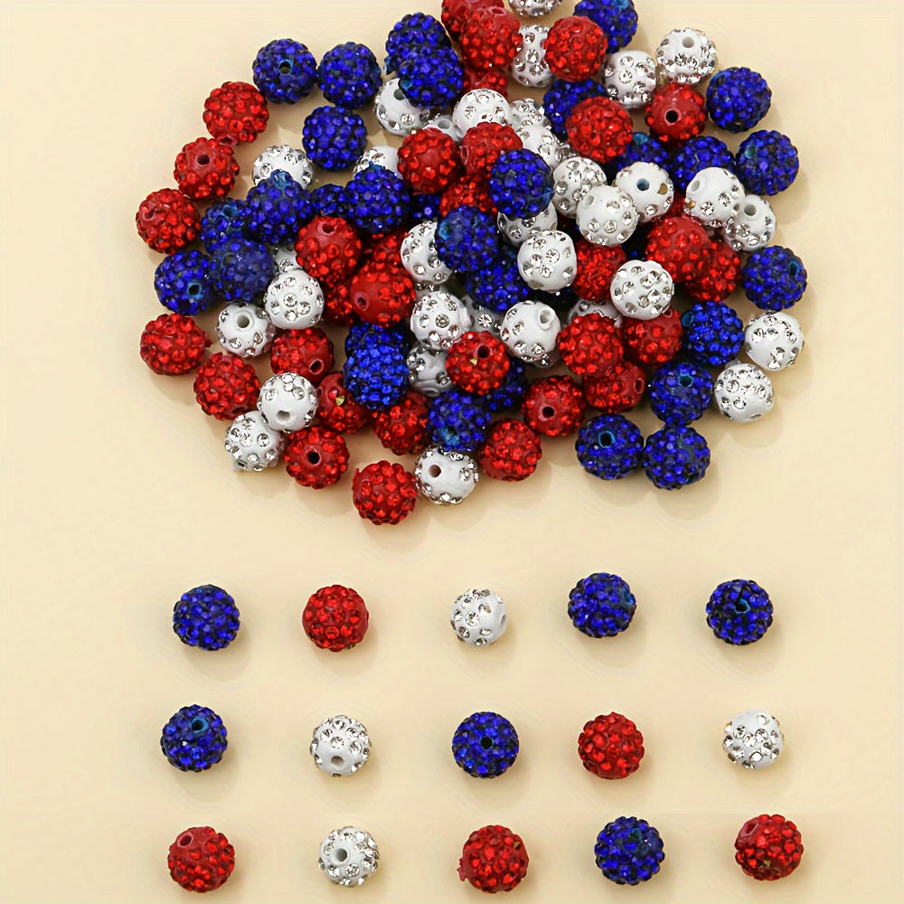 

120pcs Patriotic Crystal Beads, 10mm Rhinestone Disco Ball Beads, Polymer Clay Pave Beads For Independence Day, Diy Friendship Bracelets, Necklaces, Earrings Jewelry Making