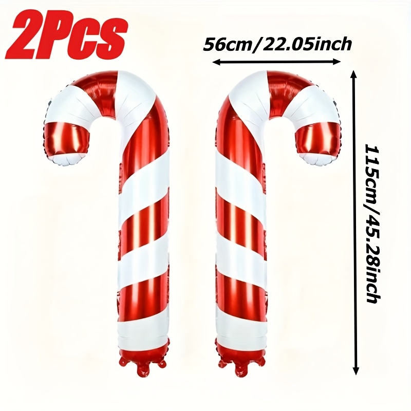 TEMU 2-pack Super Large 115cm/45-inch Red And White Striped Candy Cane Balloons - Suitable For Christmas Party Decorations, Christmas Tree, Wedding,