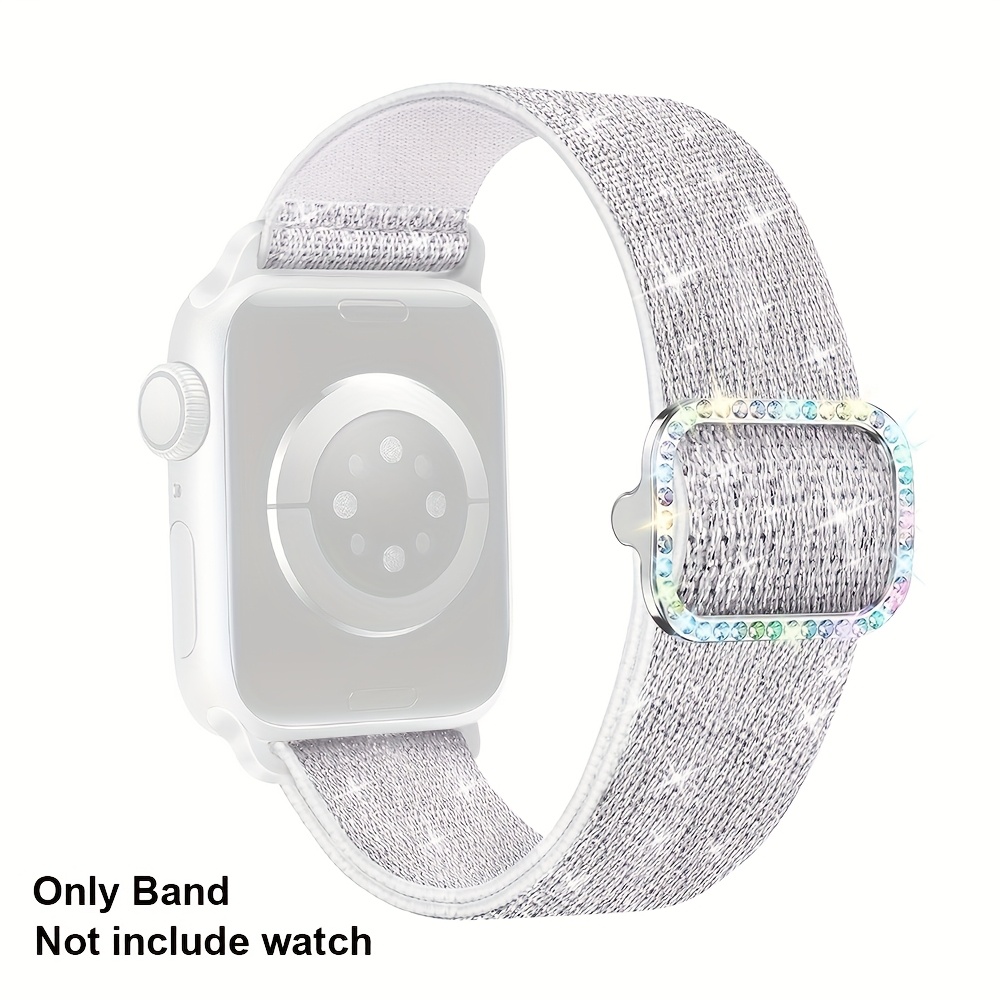 E-shop Dehnbares Bling-Band kompatibel mit Apple Watch 40mm 41mm 42mm 44mm 45mm 46mm 49mm für Damen, Nylon Glitzerarmband Solo Loop Glitzer Armband für