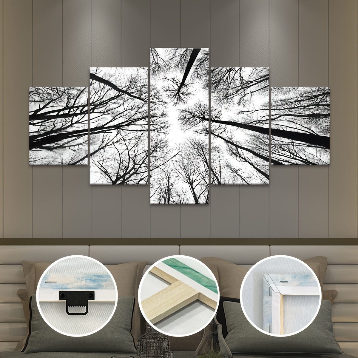 

5pcs/set Wooden Framed Canvas Poster, Modern Art, Black And White Trees Canvas Poster, Ideal Gift For Bedroom Living Room Corridor, Wall Art, Wall Decor, Winter Decor, Wall Decor, Room Decoration