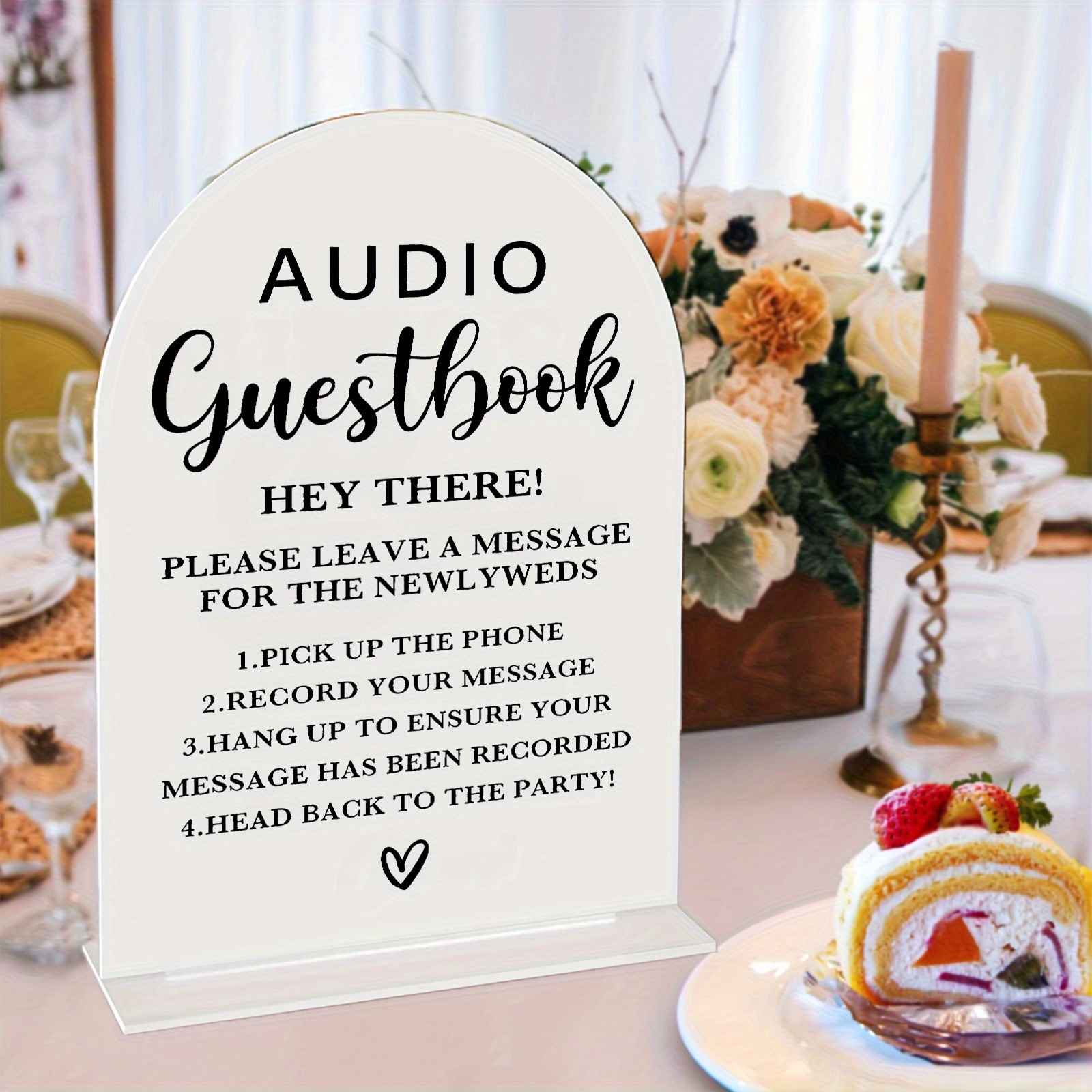 TEMU 2d Flat, Interactive Wedding Guestbook With Voice Message Recording - 2d Flat Acrylic Self-recording Message Center With Phone Operation Guide,