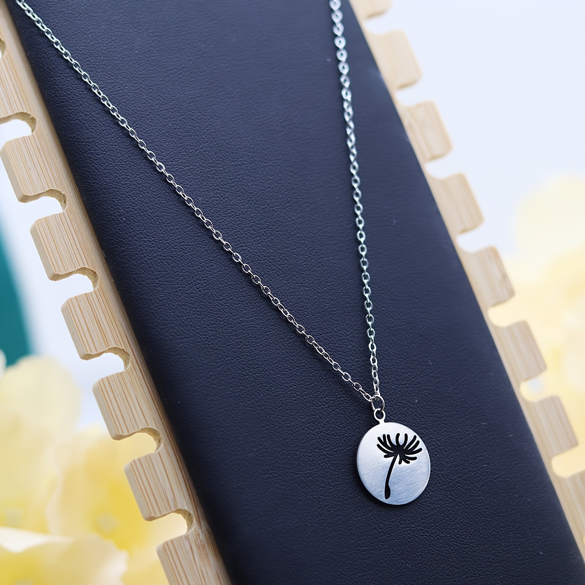 Mini Disc Necklace with The Wind Stirs The Grass Waves Charm