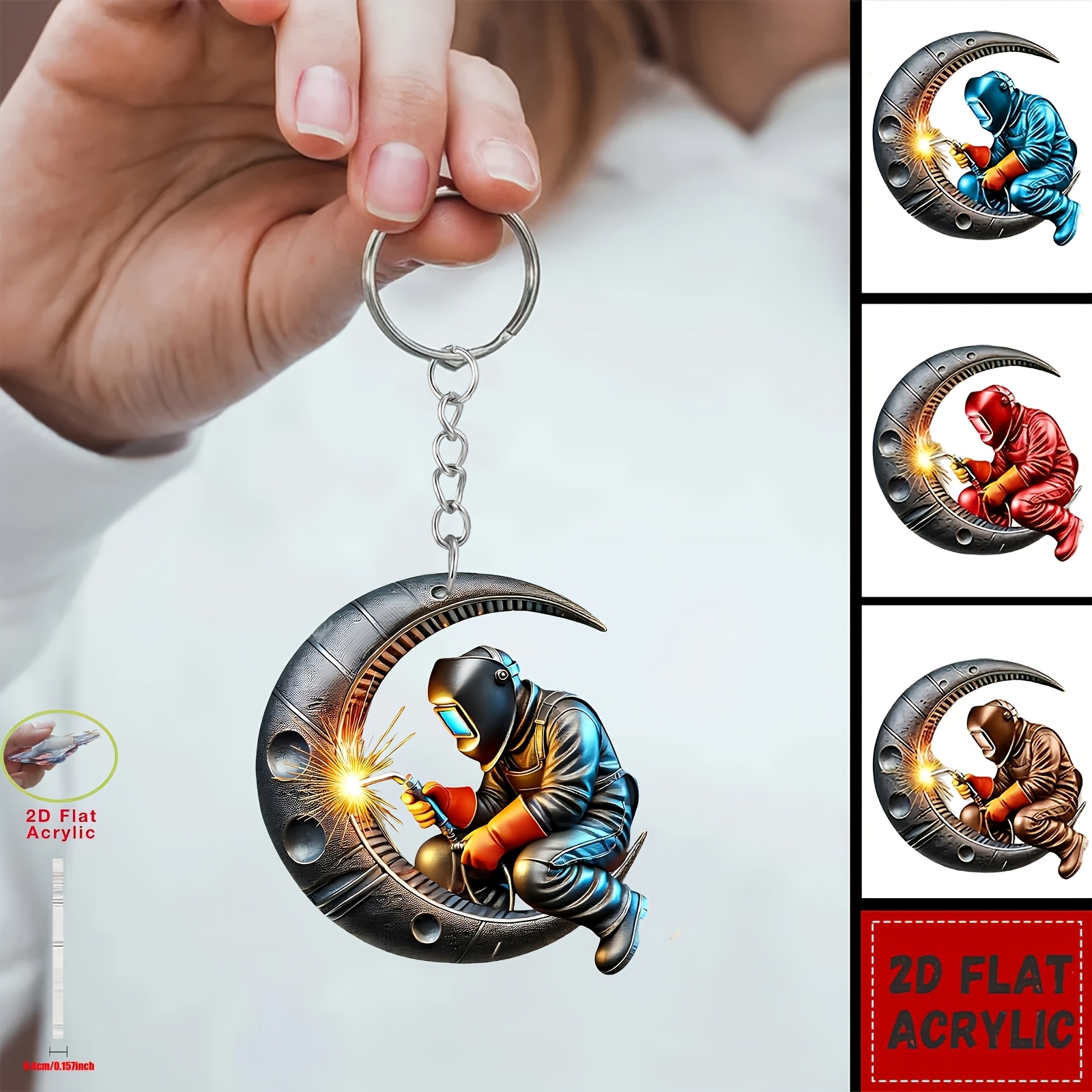 TEMU [2d Flat] [2d Flat Keychain Set]4pcs Acrylic Keychains - In Multiple Colors, Made Of Durable Material Suitable For Car Keys, Phones, Backpacks,