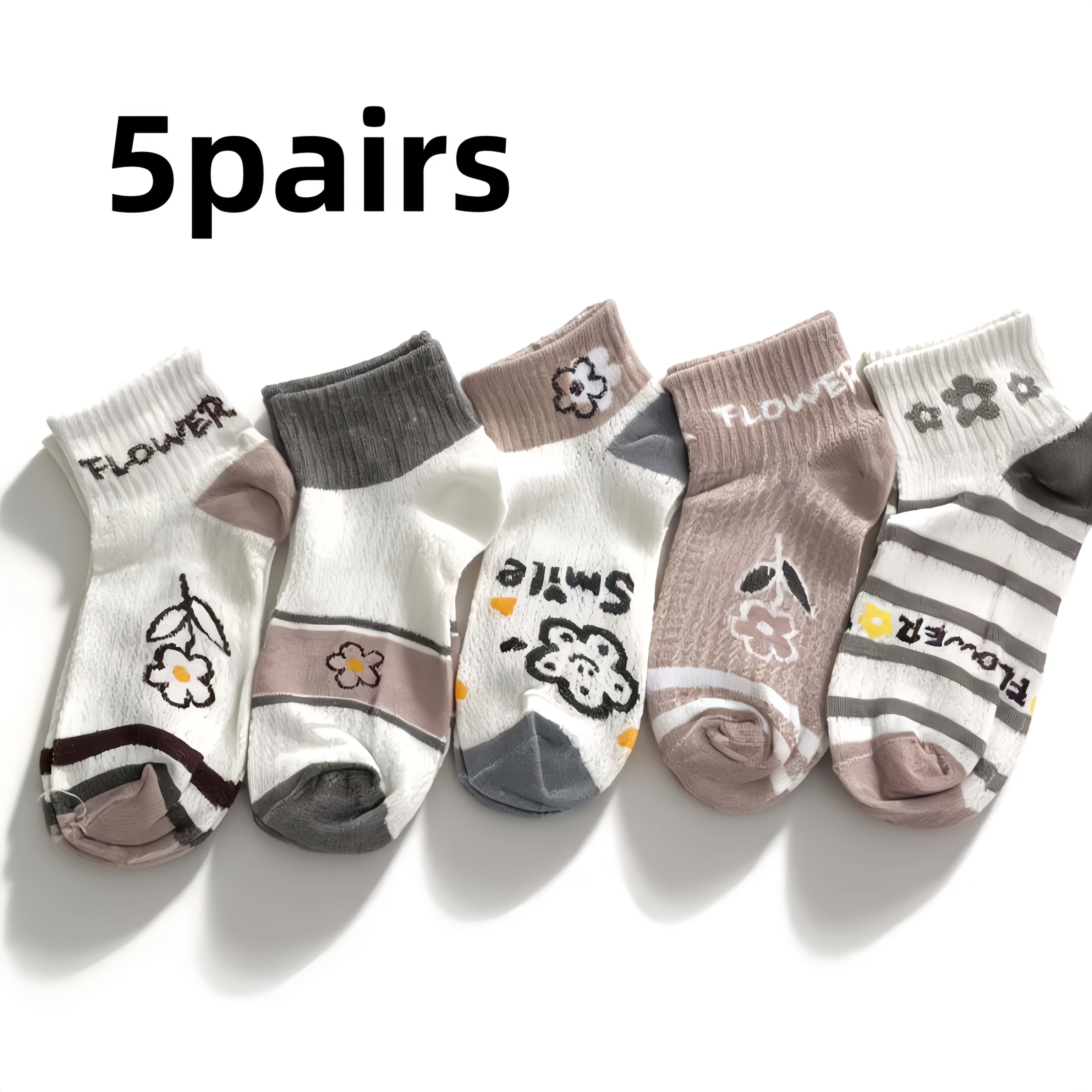 E-shop 5 Paar Damen Blumenmuster Mesh Kurzsocken - Bequem Atmungsaktiv Weich Elastisch, Freizeit- und formelle Kleidung Frühling/Herbst Must-Have, Süße