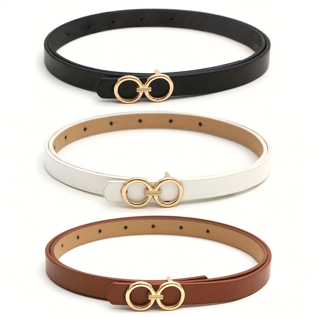 3pcs Set Women's Belt with 8-Buckle Metal (for 'female' characterthe 8th letter) - Waist Cinch for Pants Dresses Coats, Casual Party Office Wear, Standard Size (Not Plus), Versatile Dress Belt