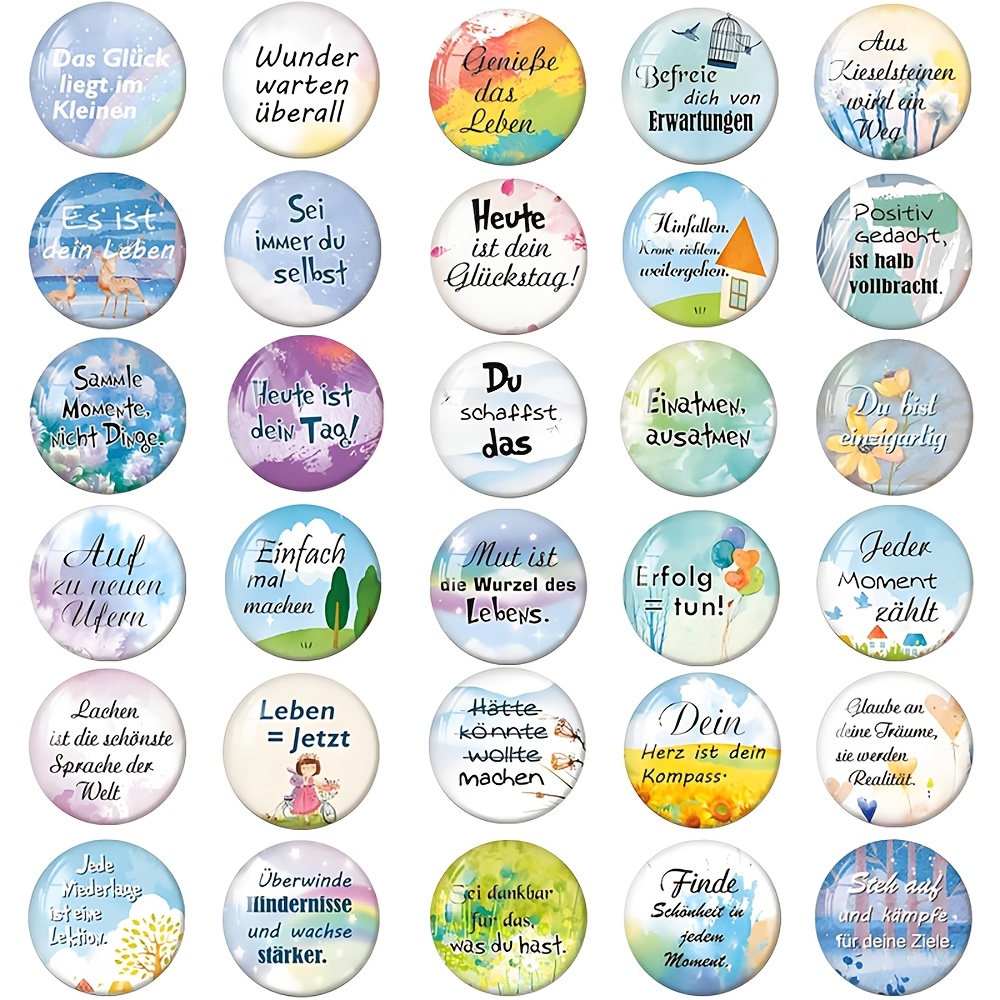 Image of Cute Colorful Cartoon Pattern Refrigerator Magnet Wunderwar Ten German Letter Design Picture Round Glass Soft Magnetic Sticker Home Kitchen Refrigerator Message Use Magnet Sticker 30p