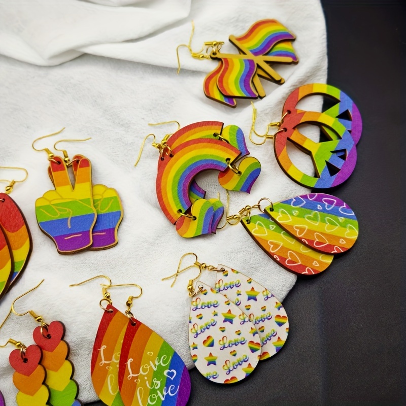 6/12 Pairs Rainbow Theme Wooden Earrings Set, Bright Designs