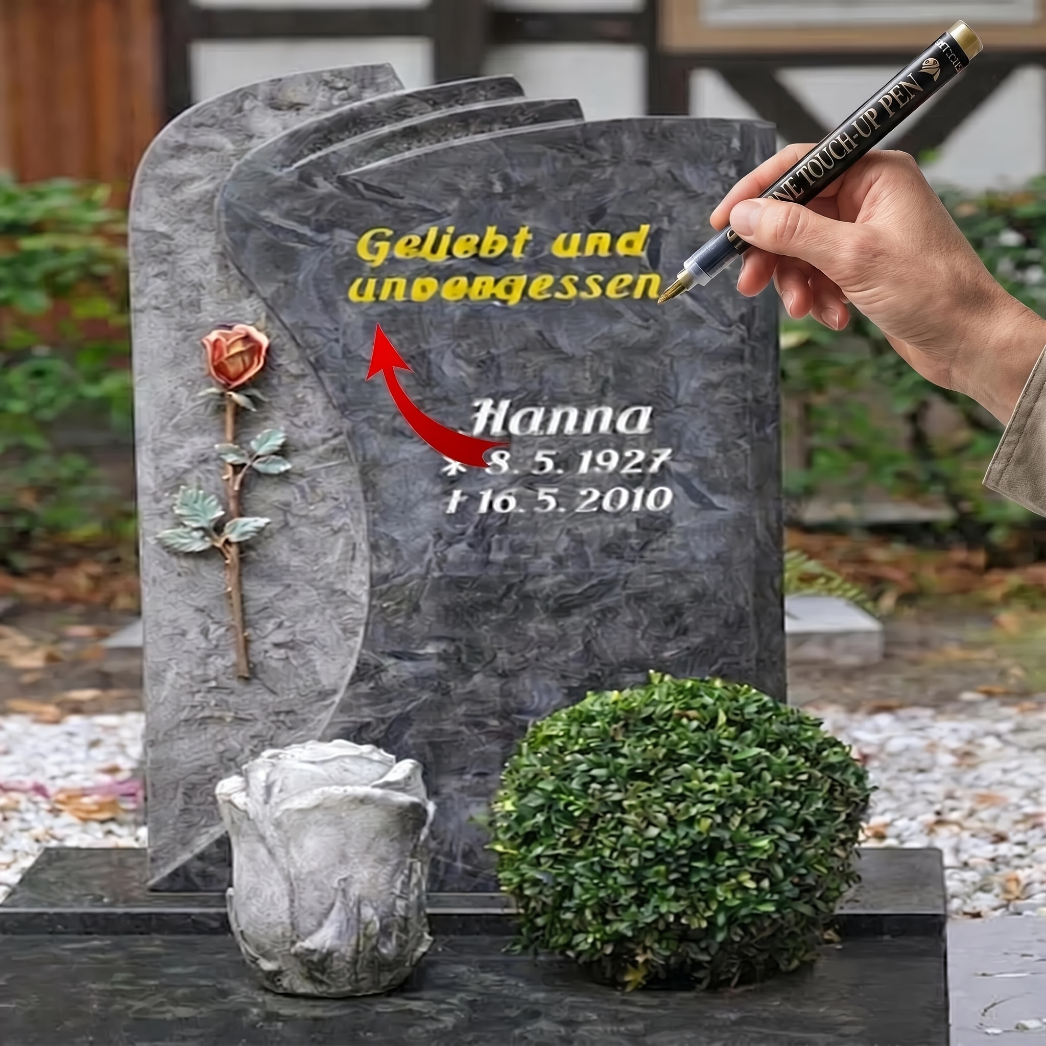 1 vnt. įrašų antkapinių ženklų remonto žymeklis, skirtas akmens drožybos raidžių atnaujinimui ir spalvų korekcijai, atsparus blukimui dizainas, atkuria išblukusius ženklus antkapinių ir granito paviršių