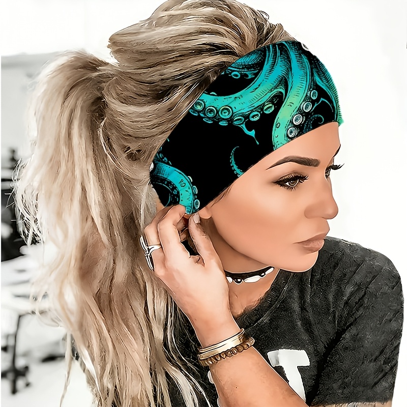 TEMU [ Product] 2d Flat -green Octopus Tentacle Pattern Headband, Yoga / Gym / Running / Cycling, Travel / Picnic / Beach, Non-slip / / Wide Brim /