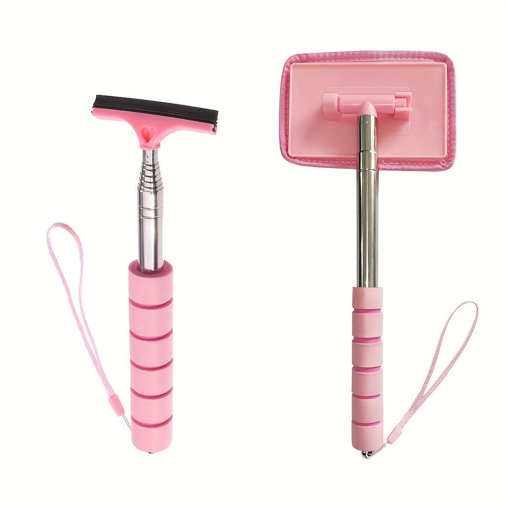 TEMU 2pcs Mirror & Glass Clean Brush With Telescopic Handle, Car Rearview Mirror Wiper, Brushes Cleaner Tool For Car Glass Rearview Mirror Bathroom Mirror