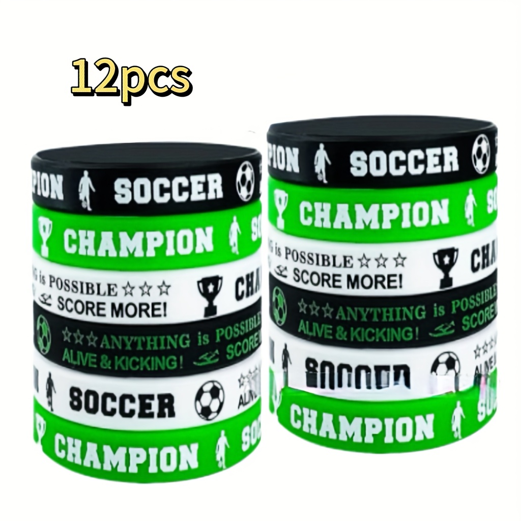 Image of Soccer Event 2026 - 12/20/30pcs Fixed Flower Bracelet, Soccer Football Sports Theme Football Silicone Bracelet Group Commemorative Wrist Team Building Activities, Birthday Events, Memorial Parties