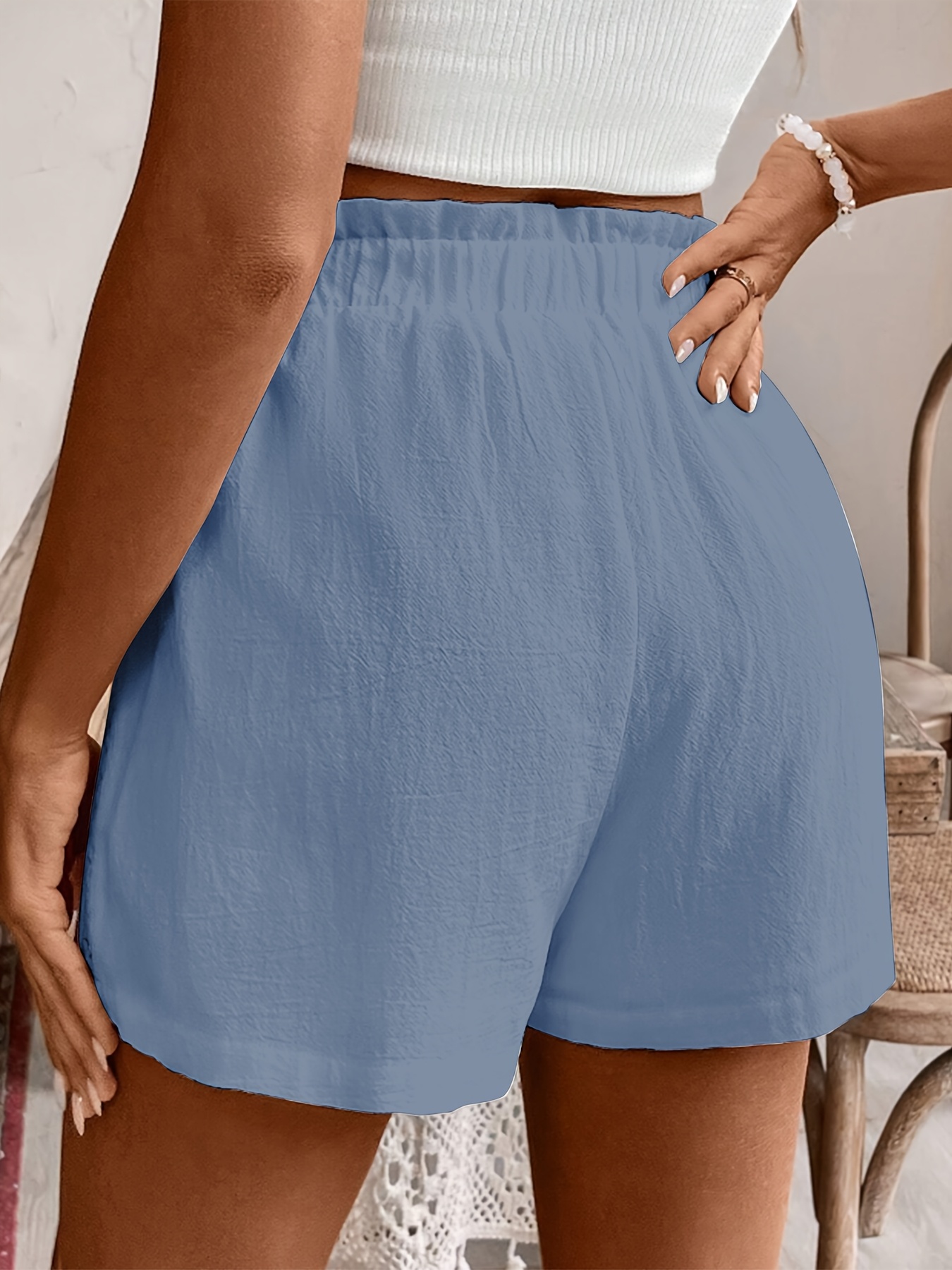 shorts en lin taille haute femmes détail en dentelle Temu Mauritius