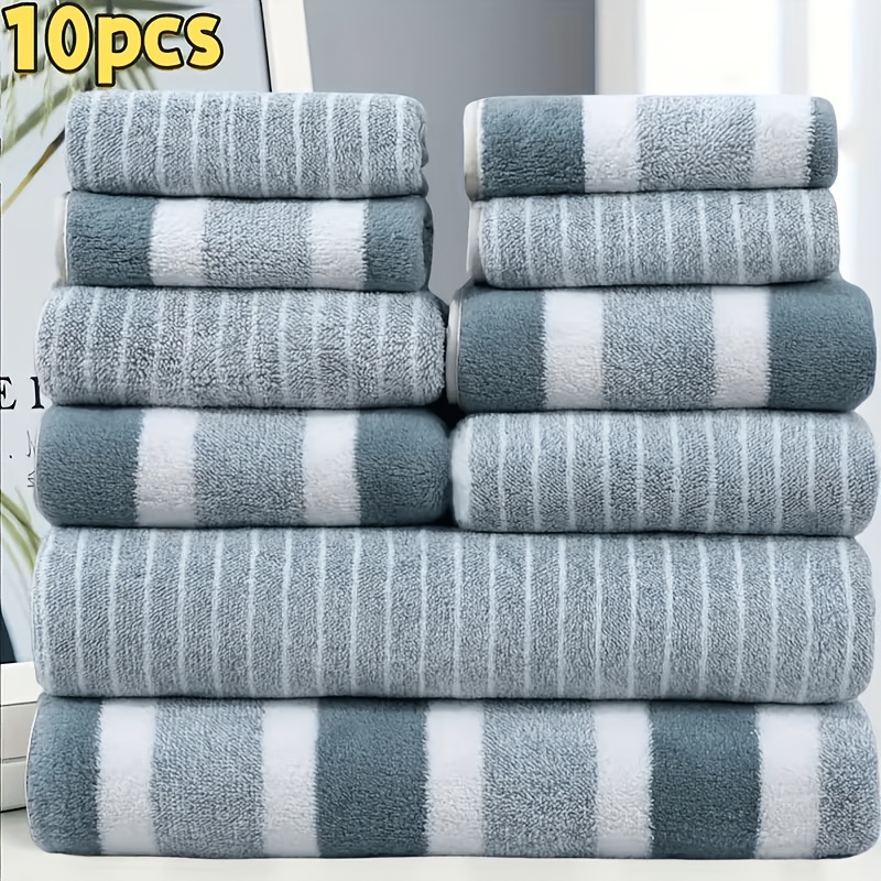 TEMU 10pcs Bath Towel Set, Ultra Soft Bathroom Towels With Bath Towels, Hand Towels & Washcloths, High Absorbency, Quick Drying & Breathable, Ideal