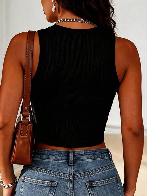 ženska crop top bez rukava s rebrastim uzorkom za noć vještica, i uska s printom raznih geometrijskih oblika