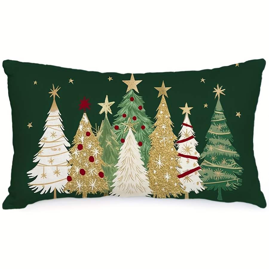 

1pc, Christmas Pillow Cover 12x20 Inch Watercolor Christmas Decoration, Holiday Farmhouse Winter Pillow Case For Sofa Couch Decor Green