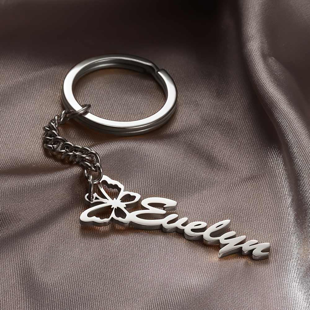 TEMU Custom Chain Keychain Custom Engraved Stainless Steel Key Ring - Personalized Letter Design With Clasp, Perfect Birthday Gift And Decorative