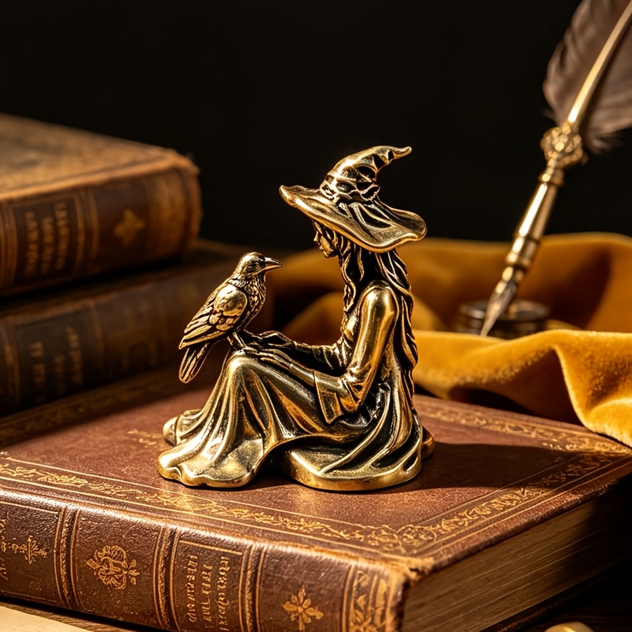 TEMU Vintage Brass Crow Ornament, Exquisite Three-dimensional Carving, Mini Desktop Decorative Craft, Halloween Theme, Study Bookshelf Display Piece,