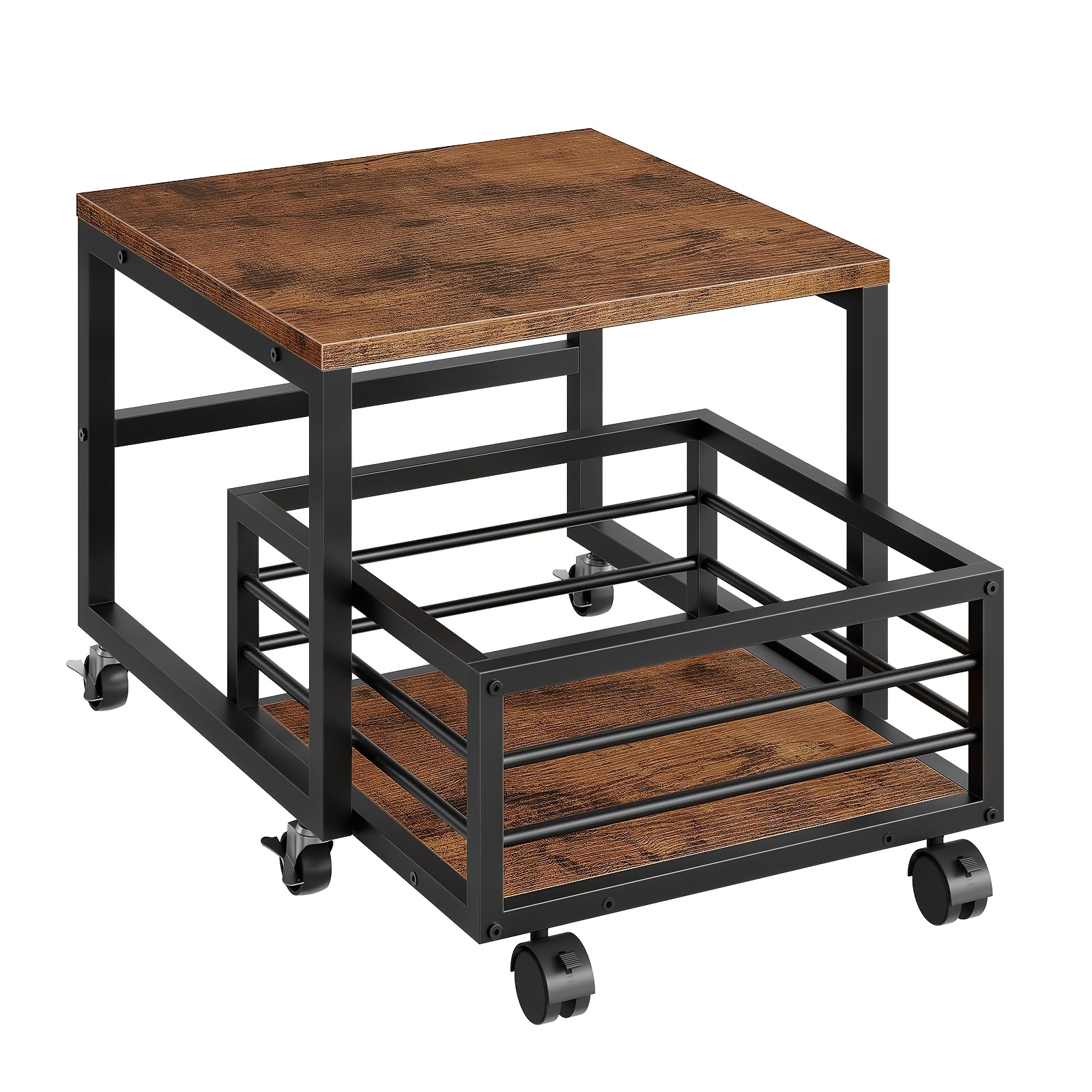 Mini Fridge Stand With Rolling Basket, Adjustable Feet Mini Refrigerator Table, Baker's Rack, Portable Refrigerator Stand For Home And Dorm, And Black