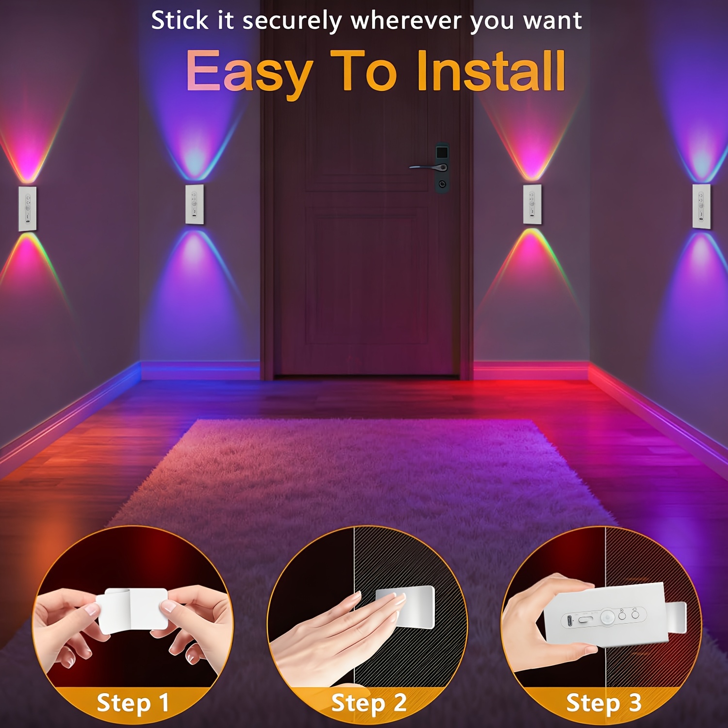 7 Color Rechargeable Motion Sensor Wall Light for Living Room
