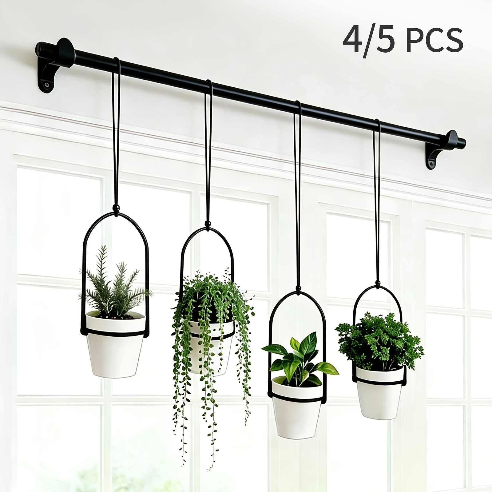 1Set Metal Adjustable Hanging Planters with 4/5pcs Plastic Pots, Outdoor  Hanging Planters Flower Pots Basket for Wall Or Ceiling, Rail for Indoor  Window & Ceiling Herb Garden, Wall Plant Hanger with ...
