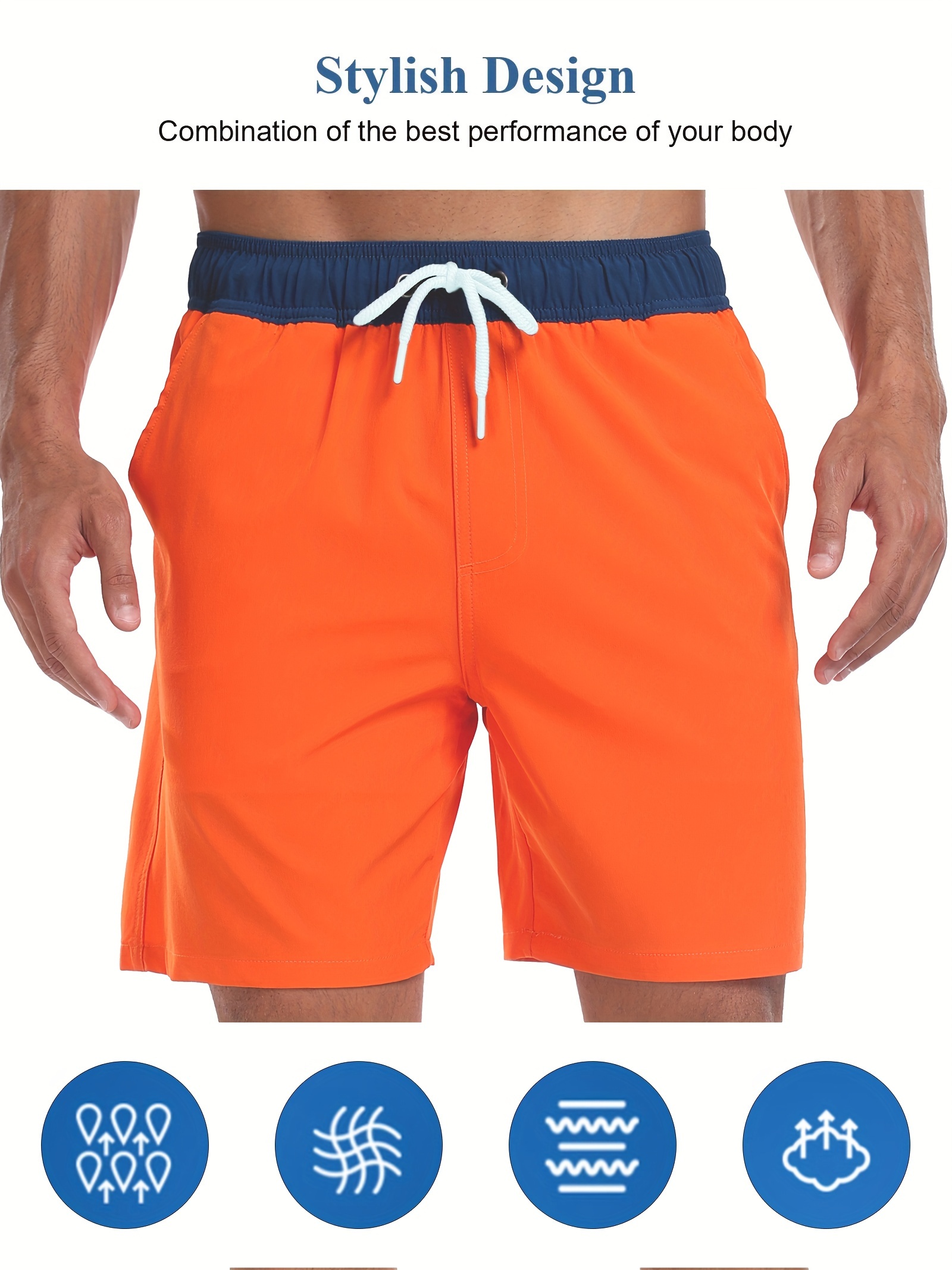 mens two   board shorts with pockets athletic quick dry slightly stretch drawstring workout shorts with assorted colors details 25