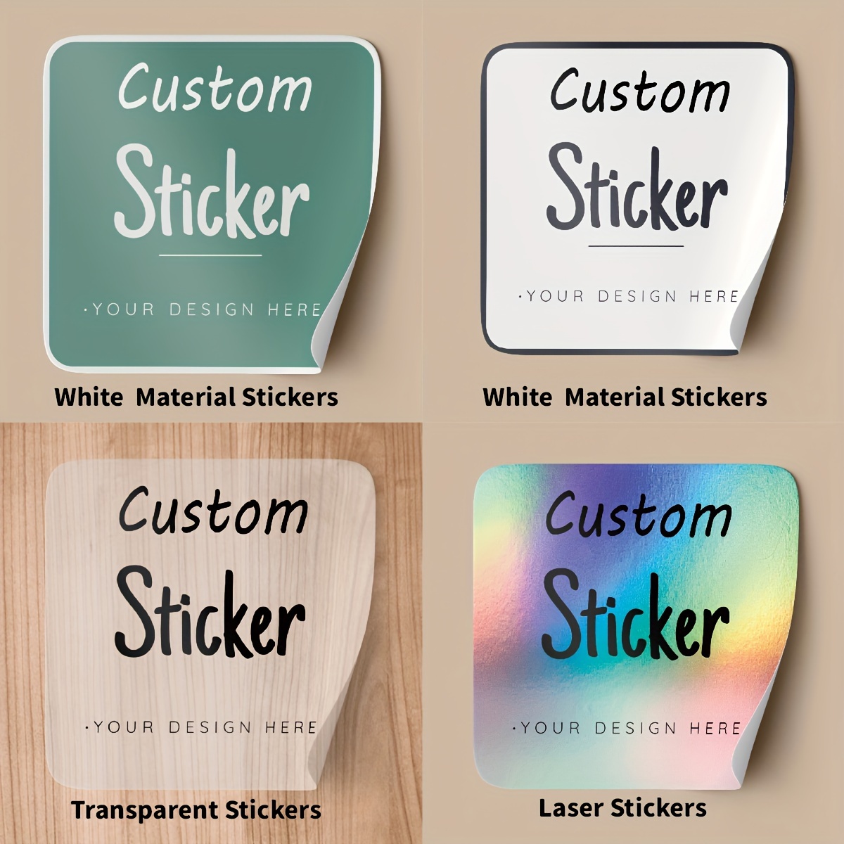 

80pcs Custom Logo Stickers - 2x2" White, Transparent & Holographic Options For Branding, Packaging & Small Businesses