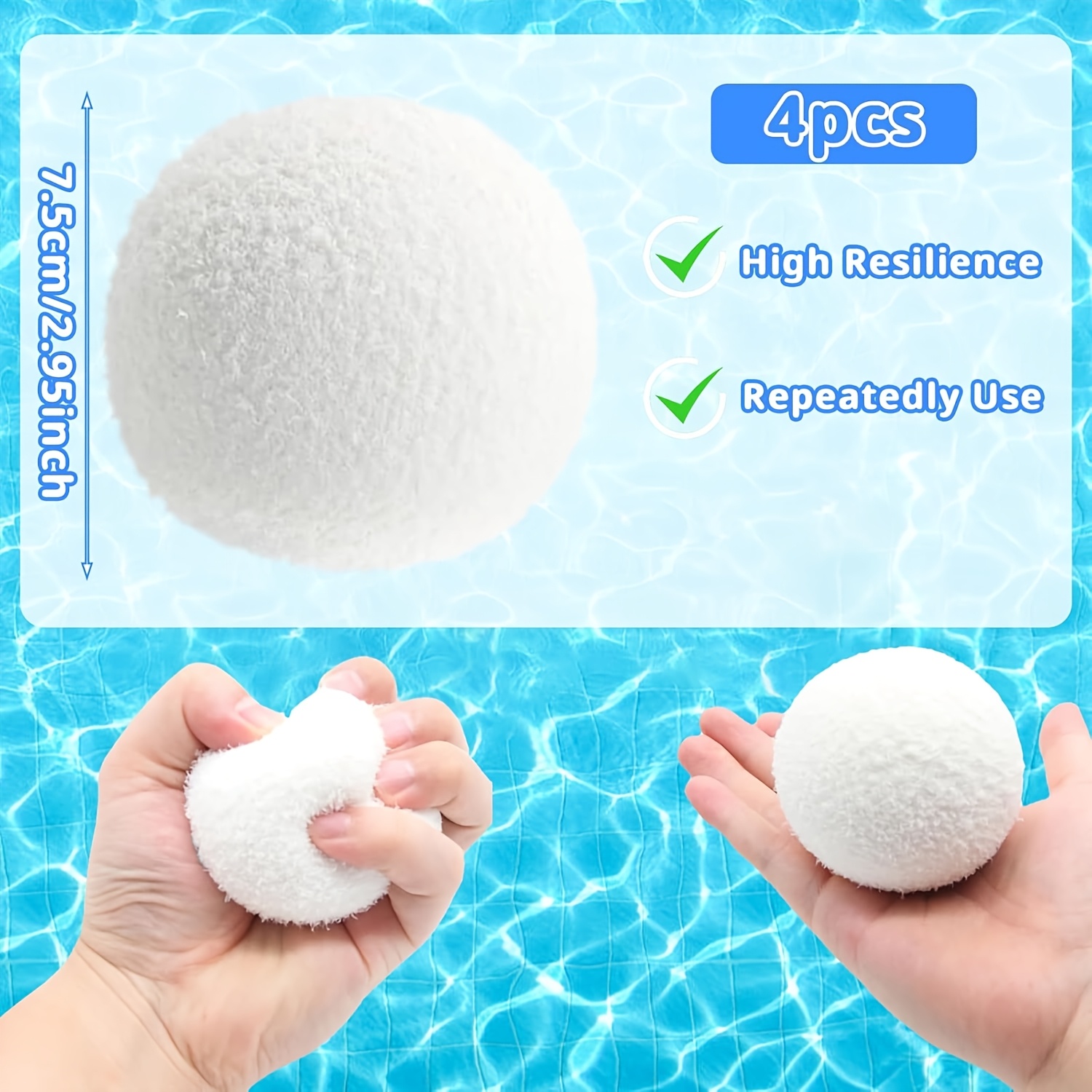 E-shop Pool-Reinigungskugel, Faserkugel für Pool und Whirlpool, wiederverwendbare 3-Zoll-Whirlpoolsaugerkugel, waschbarer Entfettungsball für Spa und