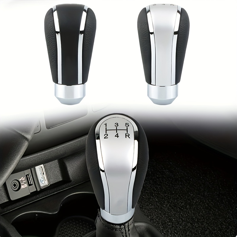 

5- Pupu Leatherpu Pu Leather Car Shift Knob Gear Manual Transmission Black Silvery