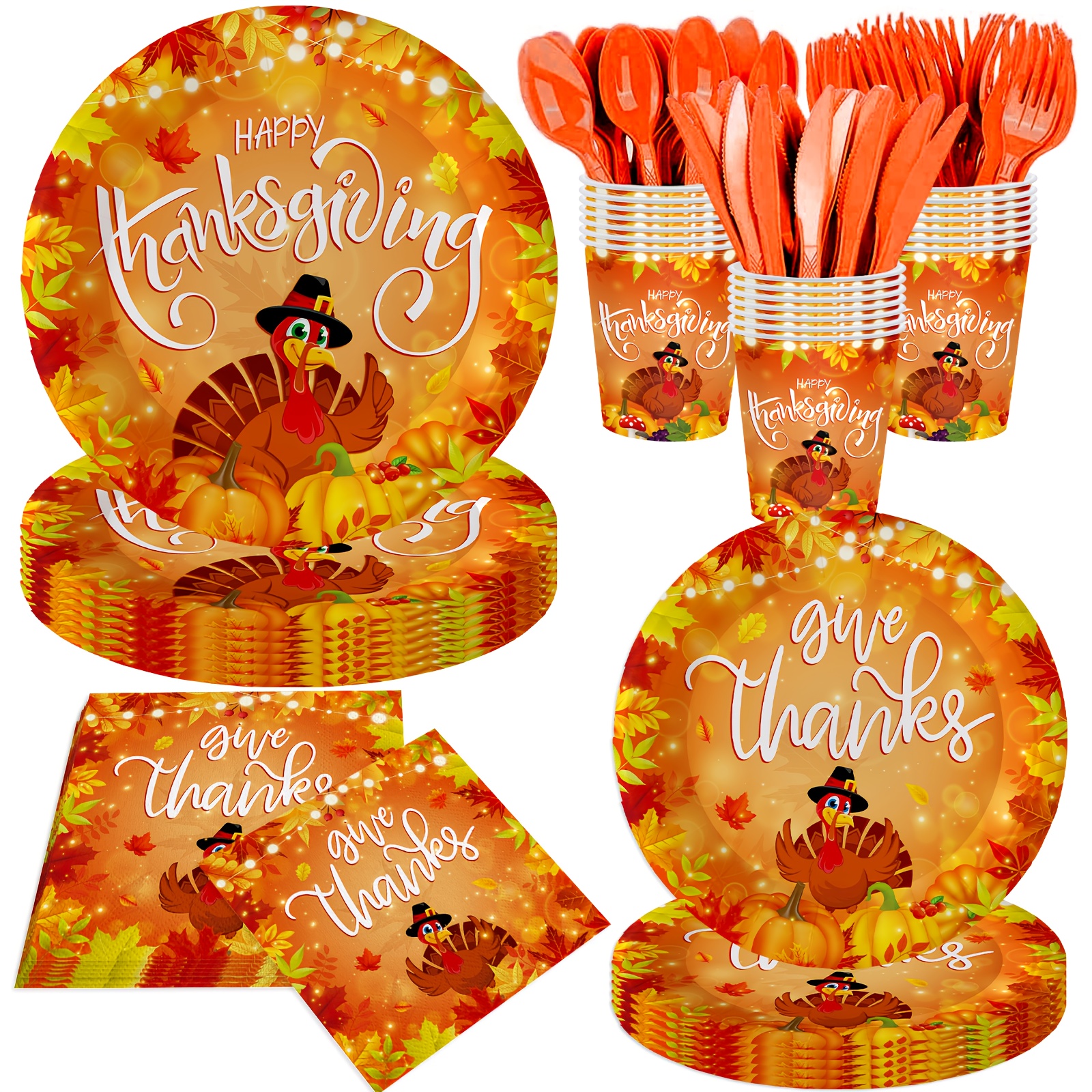 TEMU 140pcs, Thanksgiving Day Decorations Turkey Plates And Napkins, Thanksgiving Party Supplies Tableware Set, Fall Birthday Party Turkey Maple Leaf