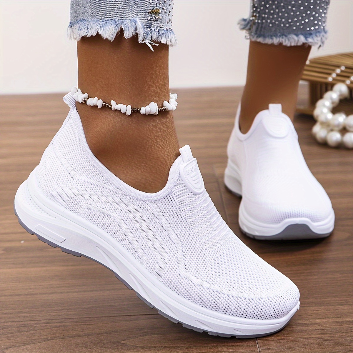 

Women's Solid Color Platform Sneakers, Breathable Knit Slip On Outdoor Shoes, Comfortable Low Top Sport Shoes