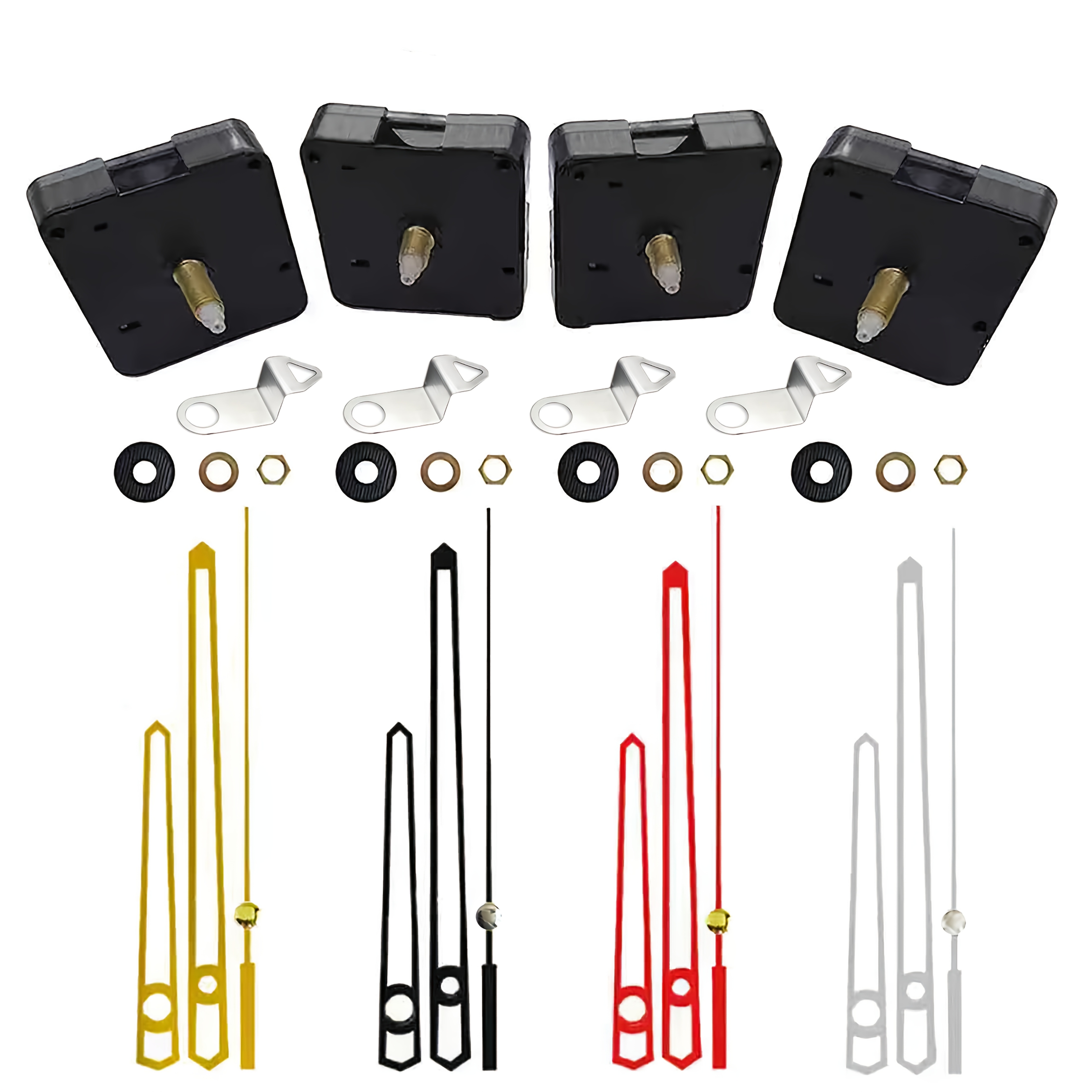 TEMU 4 Sets Of Quartz Clock Kits, , Shaft Length: 2pcs 16mm, 2pcs 20mm, Including 4 Clock Hands: Golden, Black, Red, Silvery, For Wall Clock Table