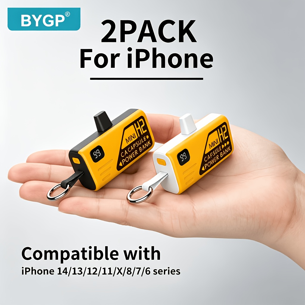 Image of 2-pack 5000mah Bank, Ultra-compact Portable Charger With Led Digital Display, Plug-in Backup Battery For Iphone 6-14, Ideal For Outdoor Emergency, Lager