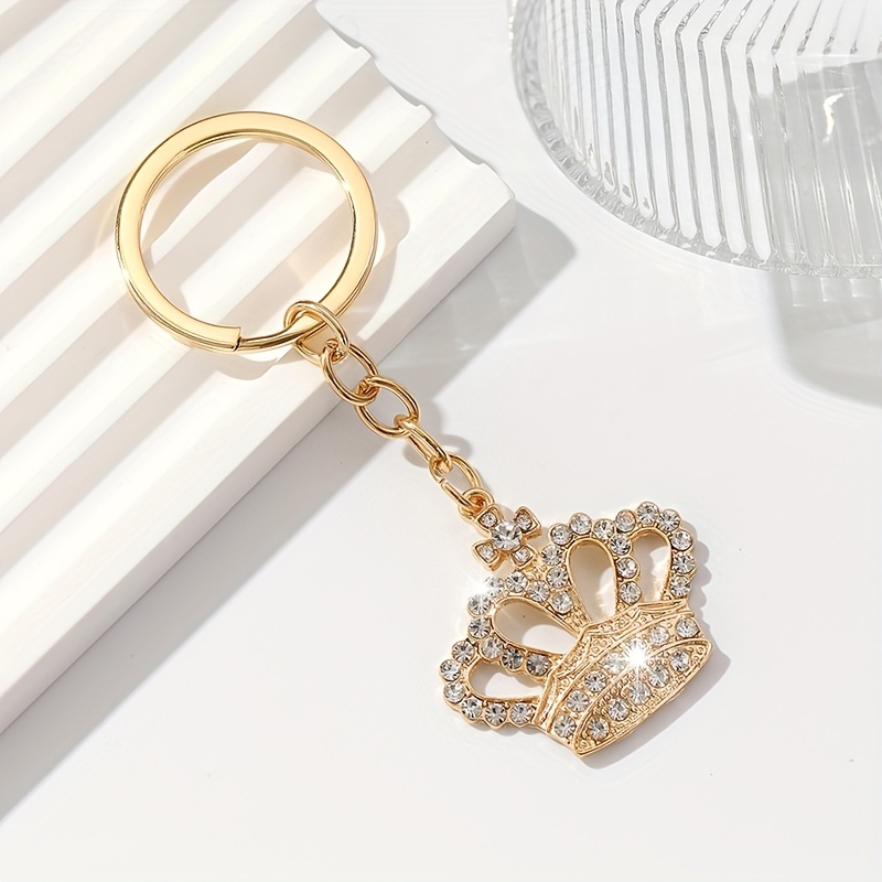Elegant Crown-shaped Keychain With Rhinestone Embellishments – Golden-tone Alloy, , Perfect For Women' Wear &, Birthday Accessory | Style | Durable Keychai