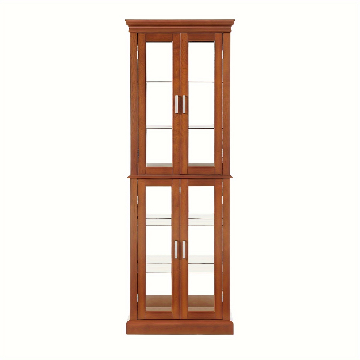 TEMU Light Walnut Wooden Vintage Cabinet Lighted Display Storage Cabinet With Adjustable Shelves Open Door And Mirrored Back Panel, Tempered Glass Doors(e26 Bulb Not Included)