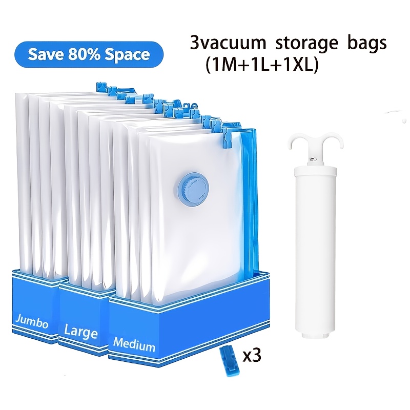 TEMU Sacs de Rangement sous Vide à Compression - Sacs de Rangement sous Vide Extra Larges et Épaissis (30*40cm + 40*40cm + 40*60cm)* Pompe à Main,