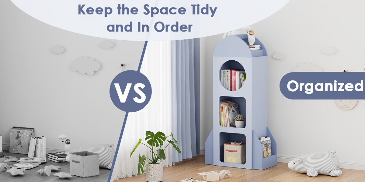 3-Tier Kids Bookshelf And Storage, Rocket Space Theme Cabinet with Side Shelves, Open Kids Bookcase, Display Organizer for Playroom, Kindergarten, School
