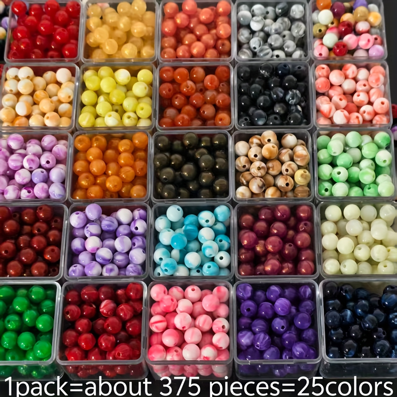 E-shop 375 Stück 8mm Einfarbige Zwei-Farben Acryl Deko-Perlen - 25 Farben Deko-Perlen - Uniforme Größe pro Perle Schmuckherstellung - Geeignet für
