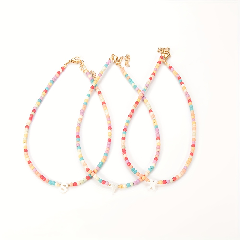 Bohemian Beaded Necklace with Turquoise Initial Pendant