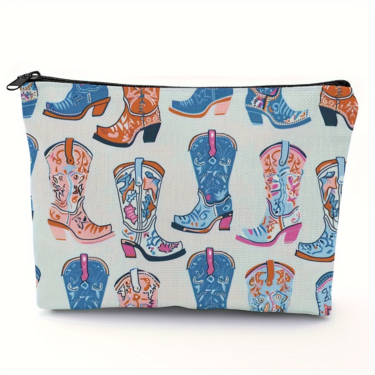 

Western Cowgirl Boots Print Cosmetic Bag - Durable Polyester Toiletry Pouch With Zipper Closure, Easy Hand Wash, Casual Style, Ideal For Makeup & Accessories - 1pc (5.51" X 8.66")