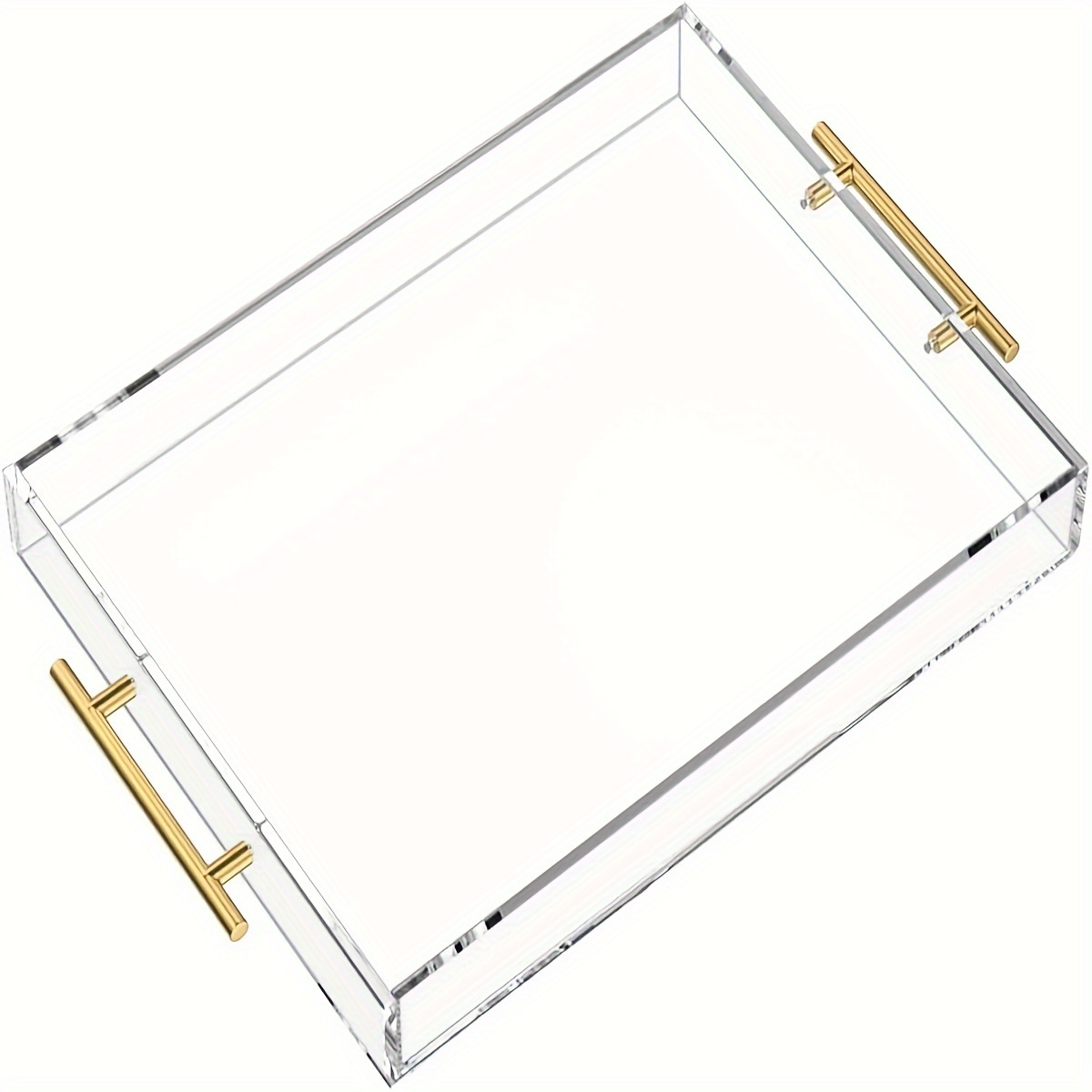 

Clear Acrylic Serving Tray With Golden Handle, Spill Proof Clear Acrylic Trays Plastic Serving Tray For Breakfast, Coffee, Organize, Decor