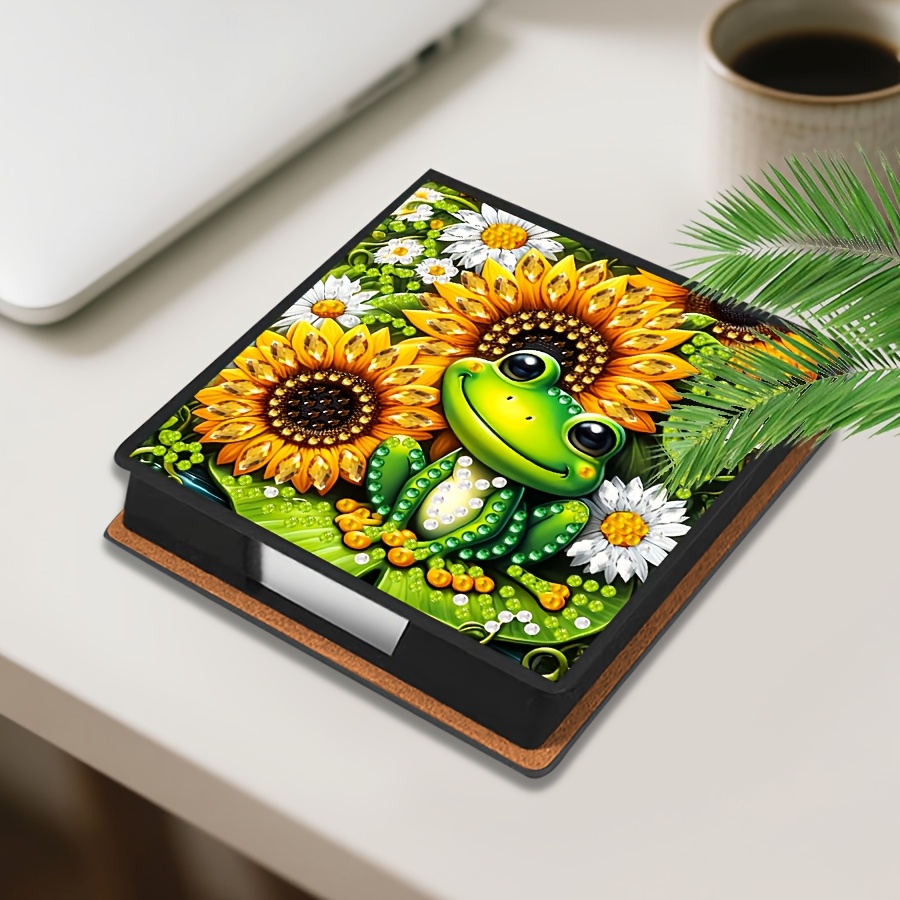 TEMU 1pc Sunflower And Frog Irregular Crystal Decorative Painting. Black Faux Leather Notebook With 160pcs Sticky Notes – Home, Office & School